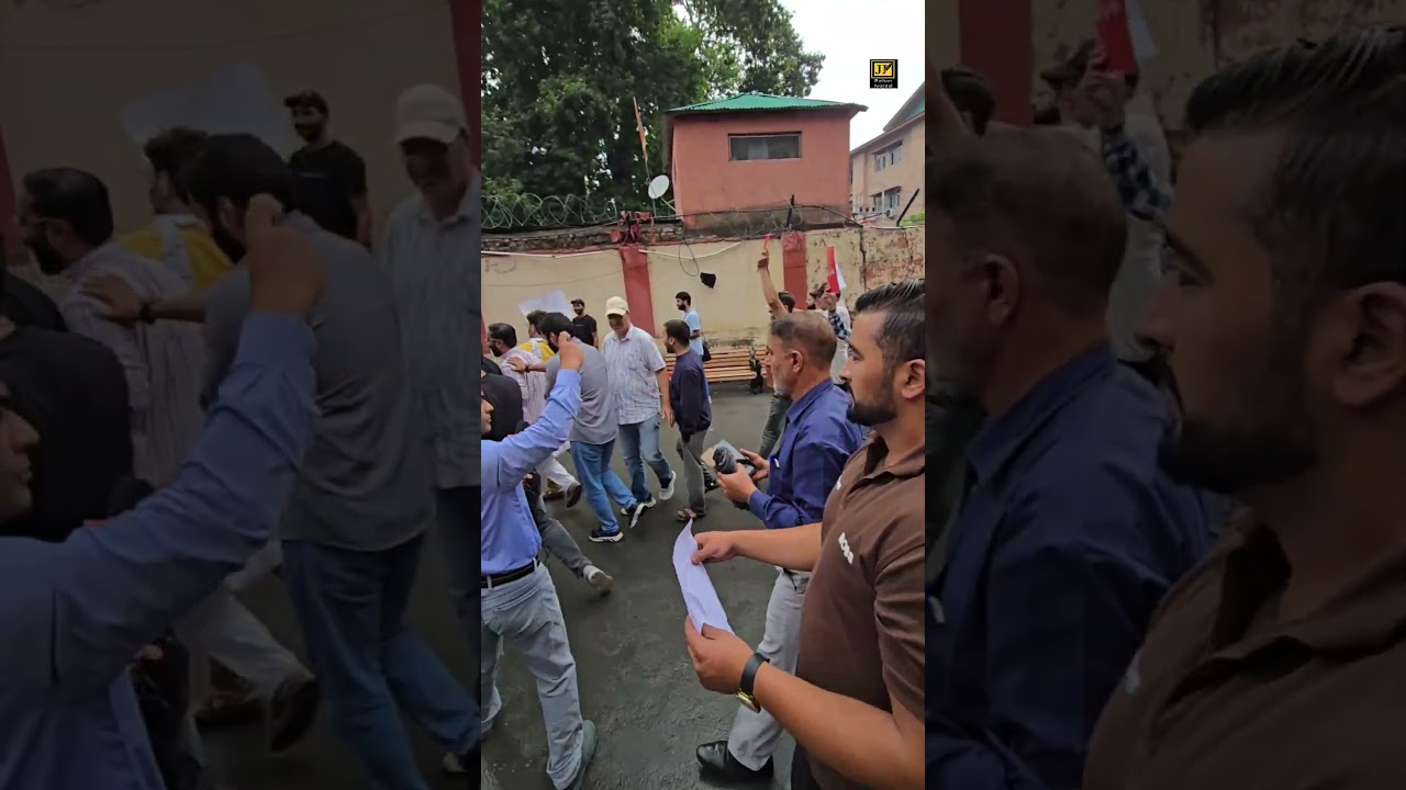 National Conference Workers Protest in Srinagar, Demand Early Restoration of Statehood.