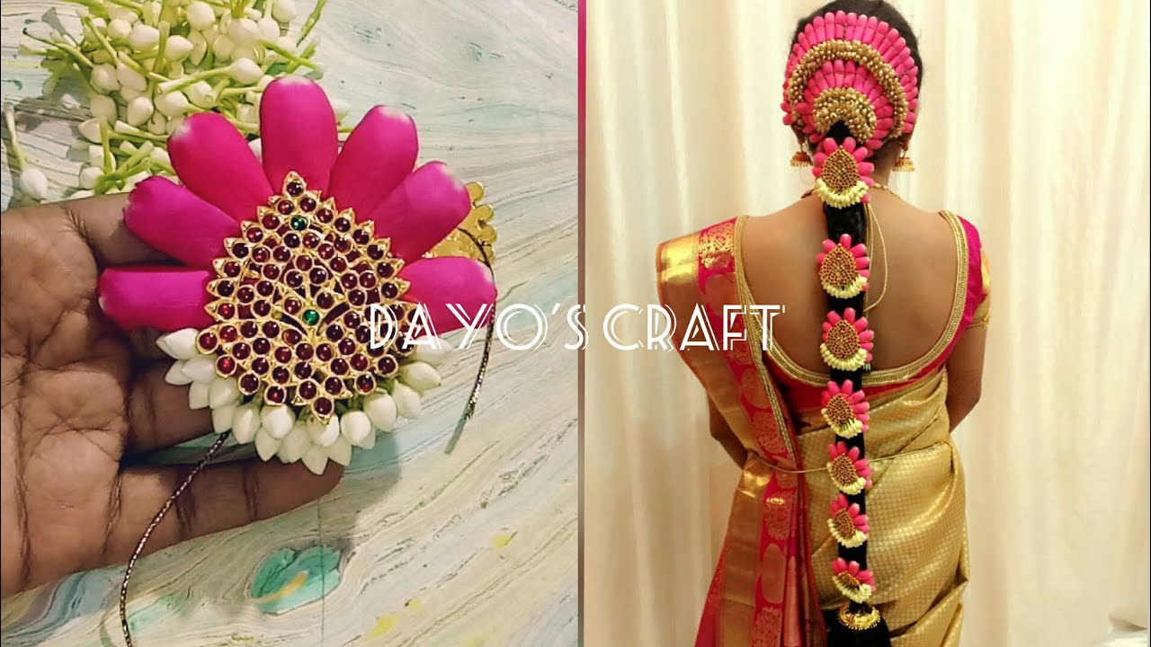 Making Bridal Jadai Billai with double line little nandhiyavattam and rose petals