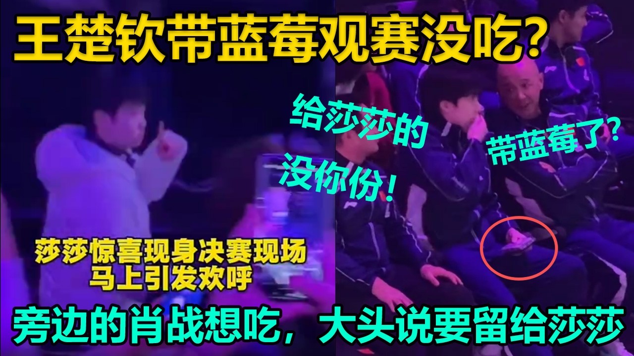 大头要给莎莎一个惊喜？王楚钦带蓝莓观赛没吃，直到看到孙颖莎在场边，才明白这盒蓝莓的真正归宿！肖指导在旁边流口水