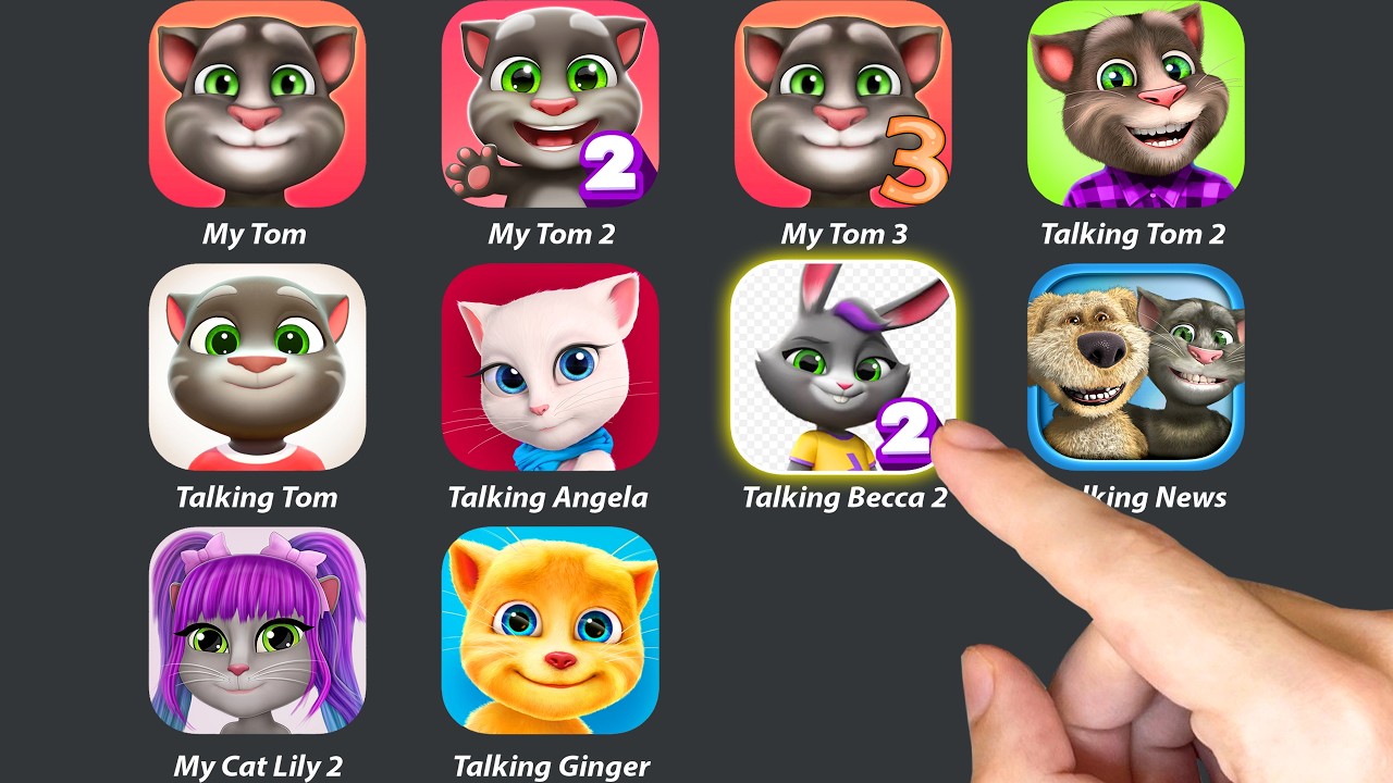Talking Tom,Talking Angela,My Tom 1,My Tom 2,My Tom 3,Talking Tom 2,Talking Ginger,Talking Becca 2