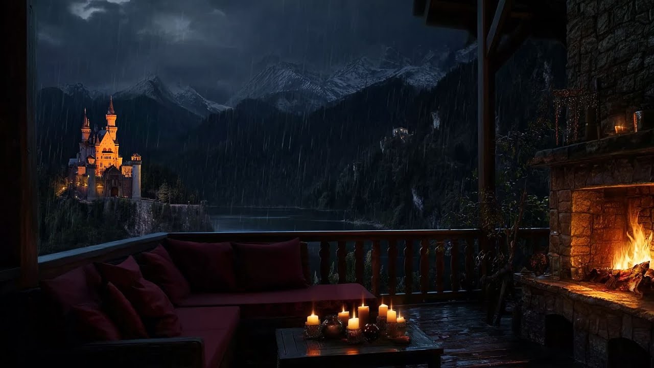 Rain on the Roof of a Fairytale Cottage | Crackling Fireplace & Thunder for Relaxation