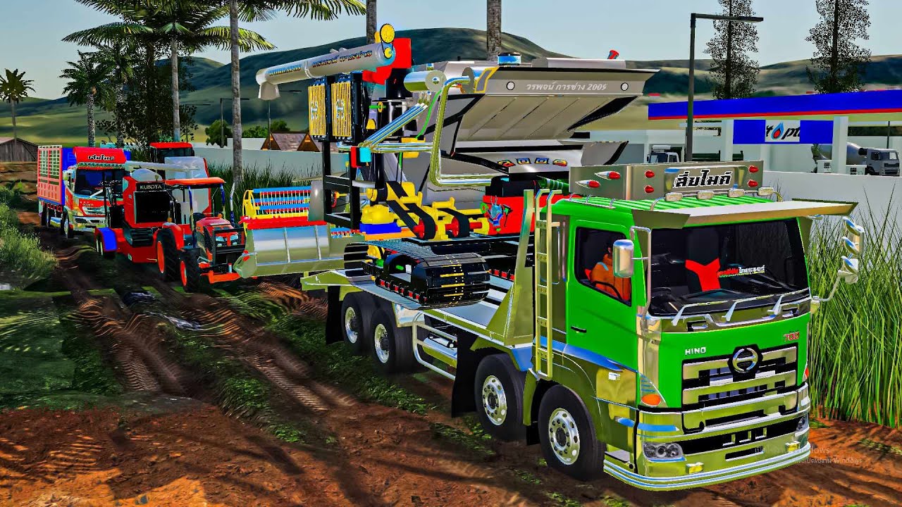 ย้ายรถไปเกี่ยวข้าวข้างปั้ม3คันแมพไทยนา30ไร่ Farming simulator 19