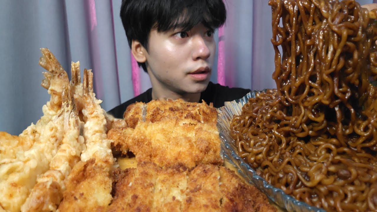 Jajangmyeon, Shrimp Tempura + Katsu Mukbang ASMR