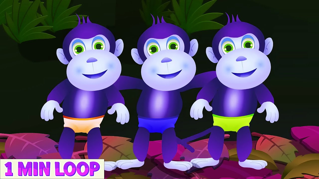 Five Little Monkeys Poem Remix 🐵🎵 | 1 Min Loop 3D Animal Nursery Rhymes Fun Songs @FinnyRhymes