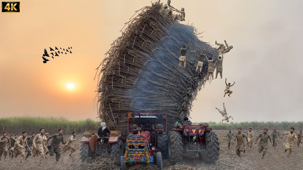 Unstoppable!😱 MF 385 & Al Ghazi Tractor Dangerous Power Test | Heavy Sugarcane Load In 4K | Falak 4K