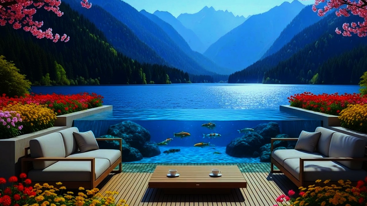 Peaceful Lakeside Garden ☕ Soft Music & Nature Ambience for Relaxation, Study & Deep Sleep 🌿🎧✨