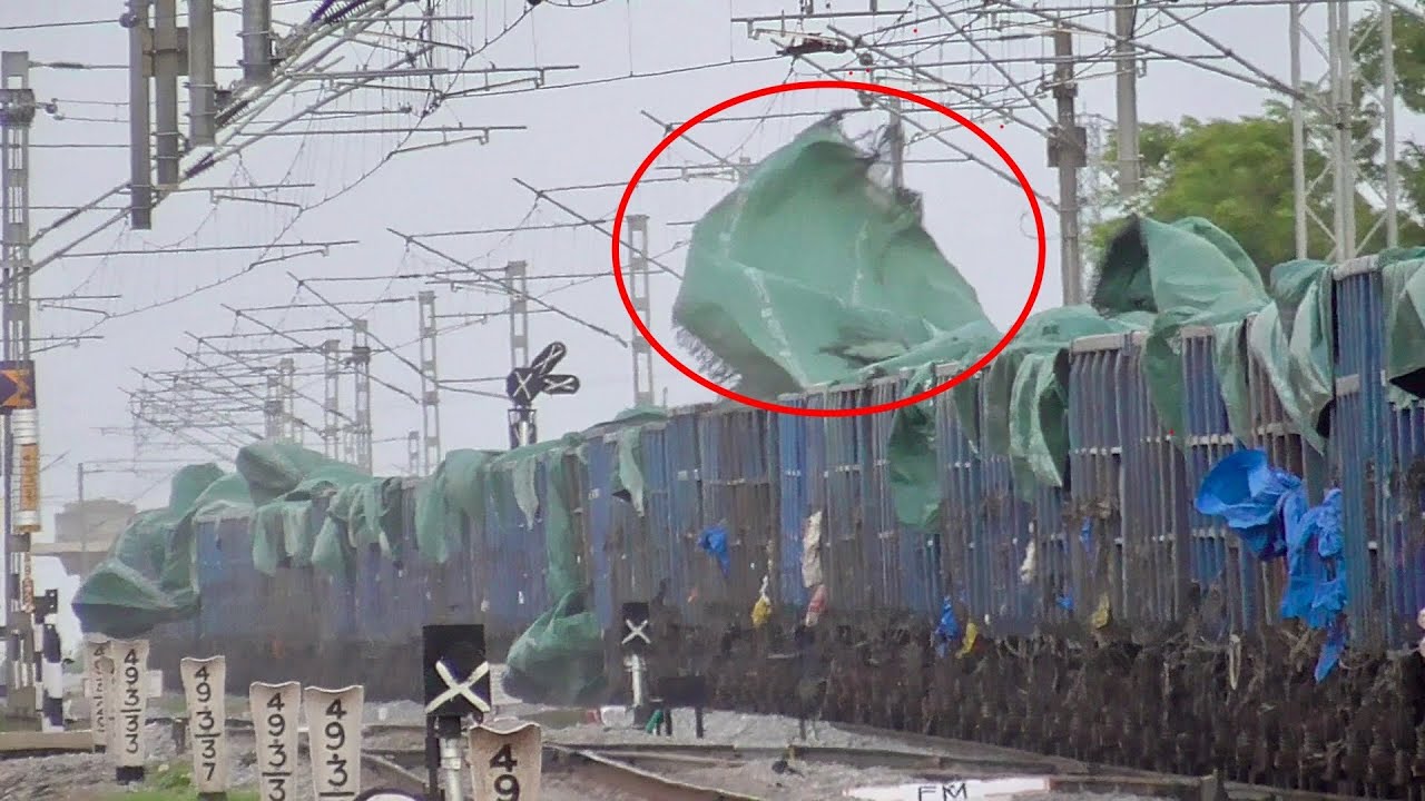 Flying Tarpaulin almost contacted OHE wire | SWEEPING TRACK | WAG 9 Quick Acceleration