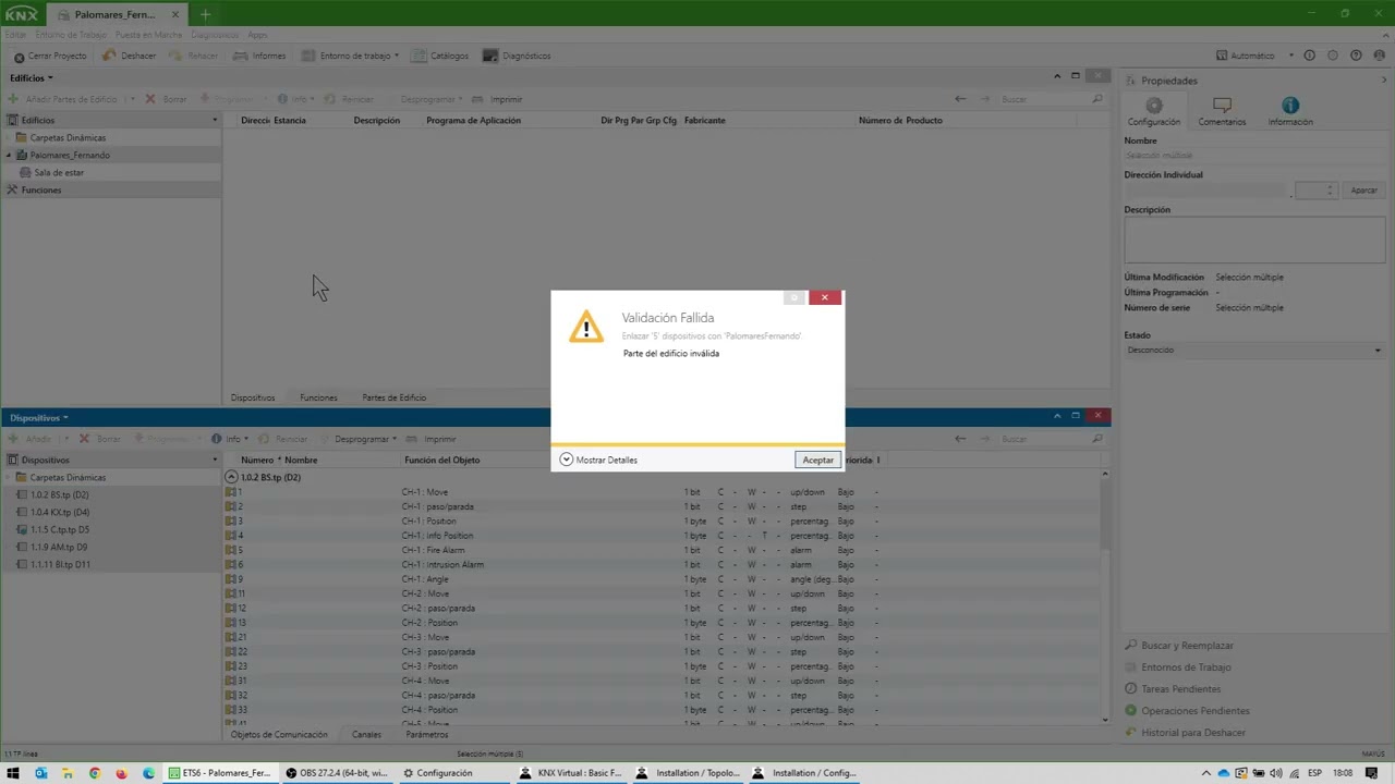 Tutorial KNX Virtual 2.5 ETS6 2023 - Módulos de alarmas, acoplador TP-TP y entradas binarias