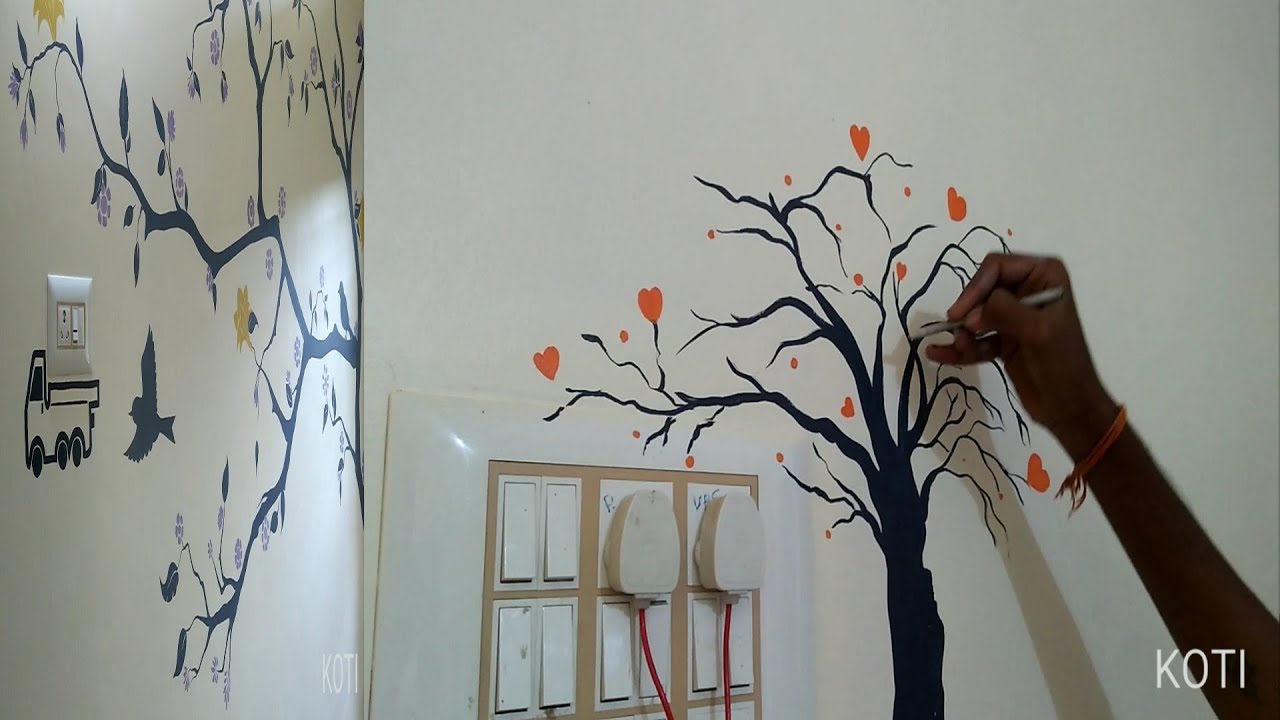Wall painting tree designs and switch board decoration Asian Paints