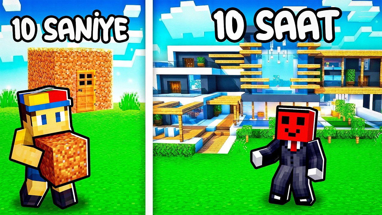 10 Saniye vs 1 Saat Modern Ev Yapı Kapışması !! - Minecraft