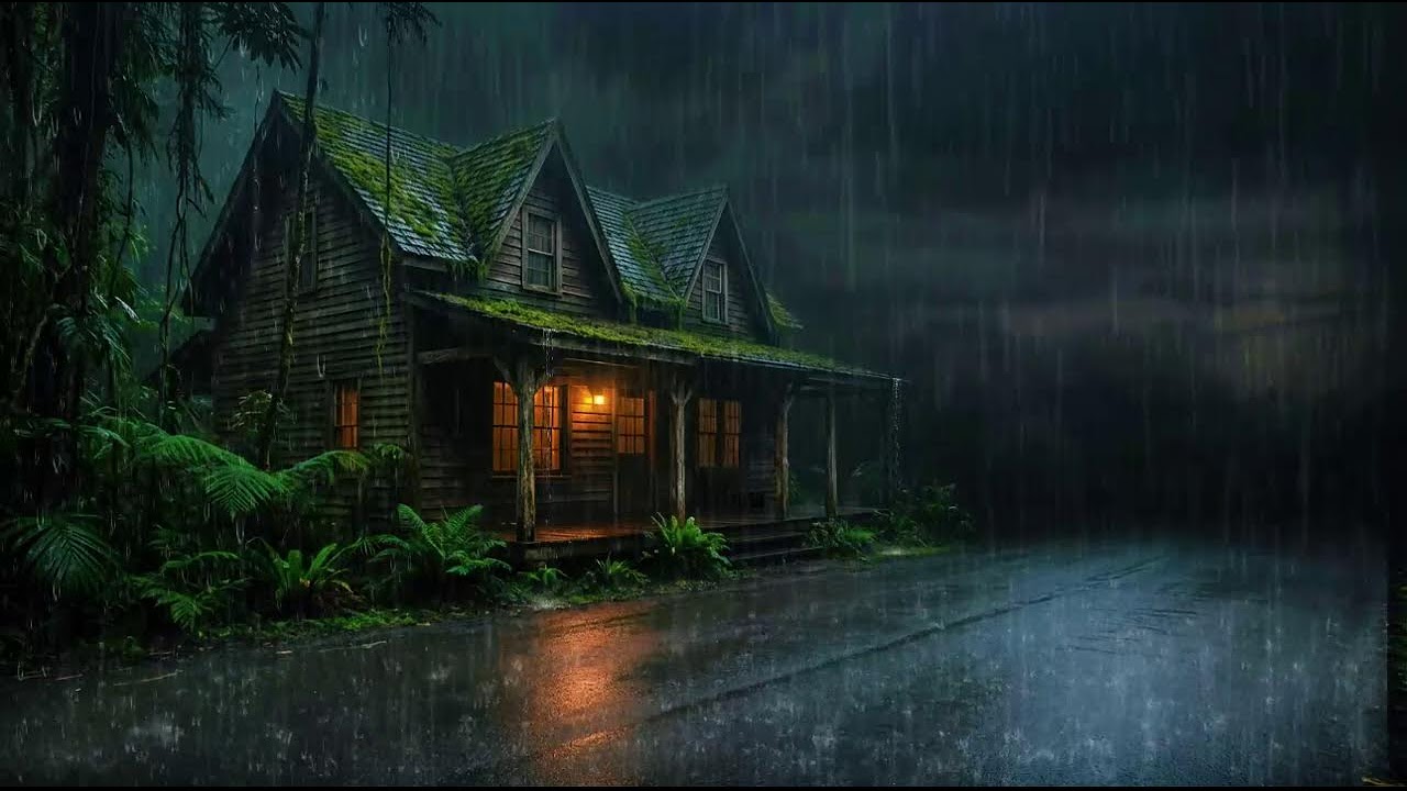 Gentle Rainfall at Warm Forest Cabin for Peaceful Sleep