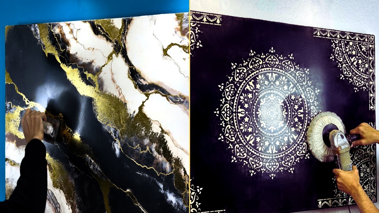 3 потрясающих способа сделать мраморные украшения для стен с помощью шпатлевки! 👌🔥