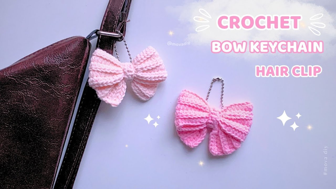 🎀Crochet bow bag charm tutorial (Beginner friendly) | Crochet bow keychain so easy #movadiyCrochet