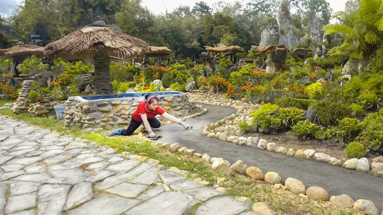 Build Road From Farm Gate To Stone LOG CABIN - How To Concrete Road Strip | Đào Daily Farm