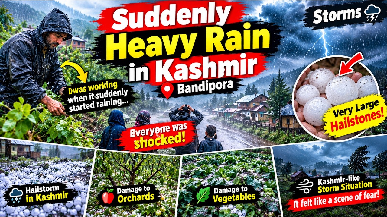 🚨 Suddenly Heavy Rain & HUGE Hailstorm in Kashmir! 😱 | Bandipora Weather Shocked Everyone