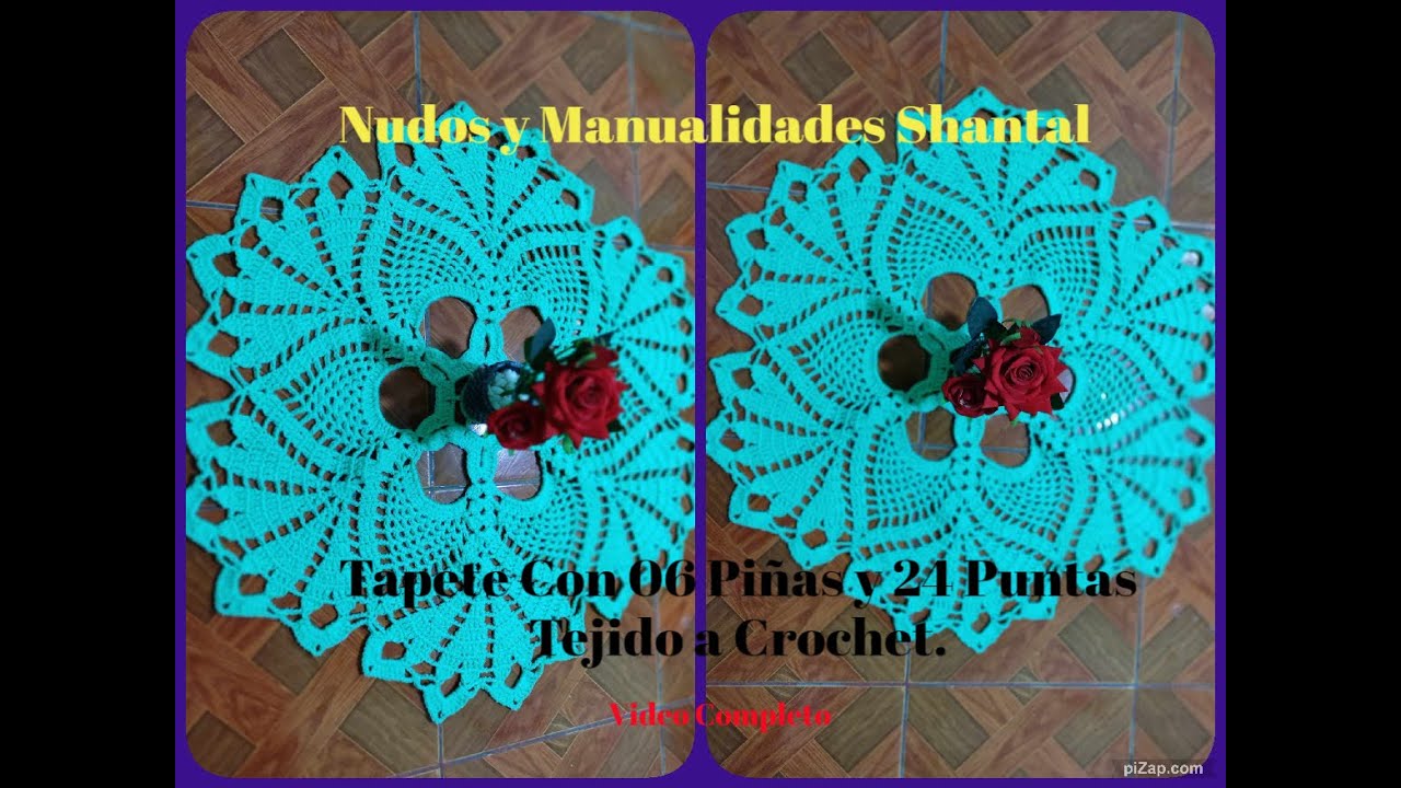 Elegante Carpeta/Tapete Con 06 Piñas y 21 Puntas Tejido a Crochet - Video Completo