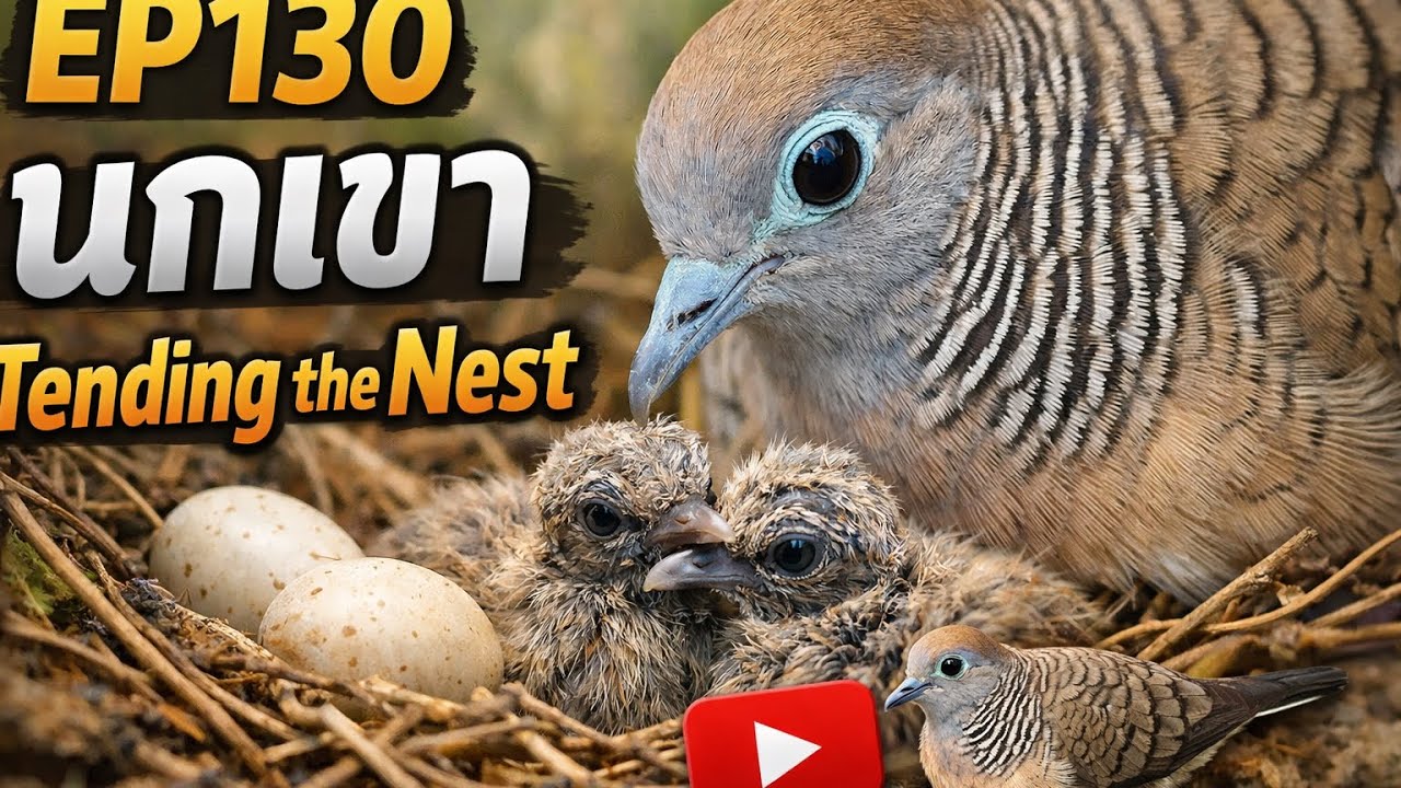 EP130 นกเขา This close-up footage captures the intimate moments of a Zebra Dove tending to its nest.