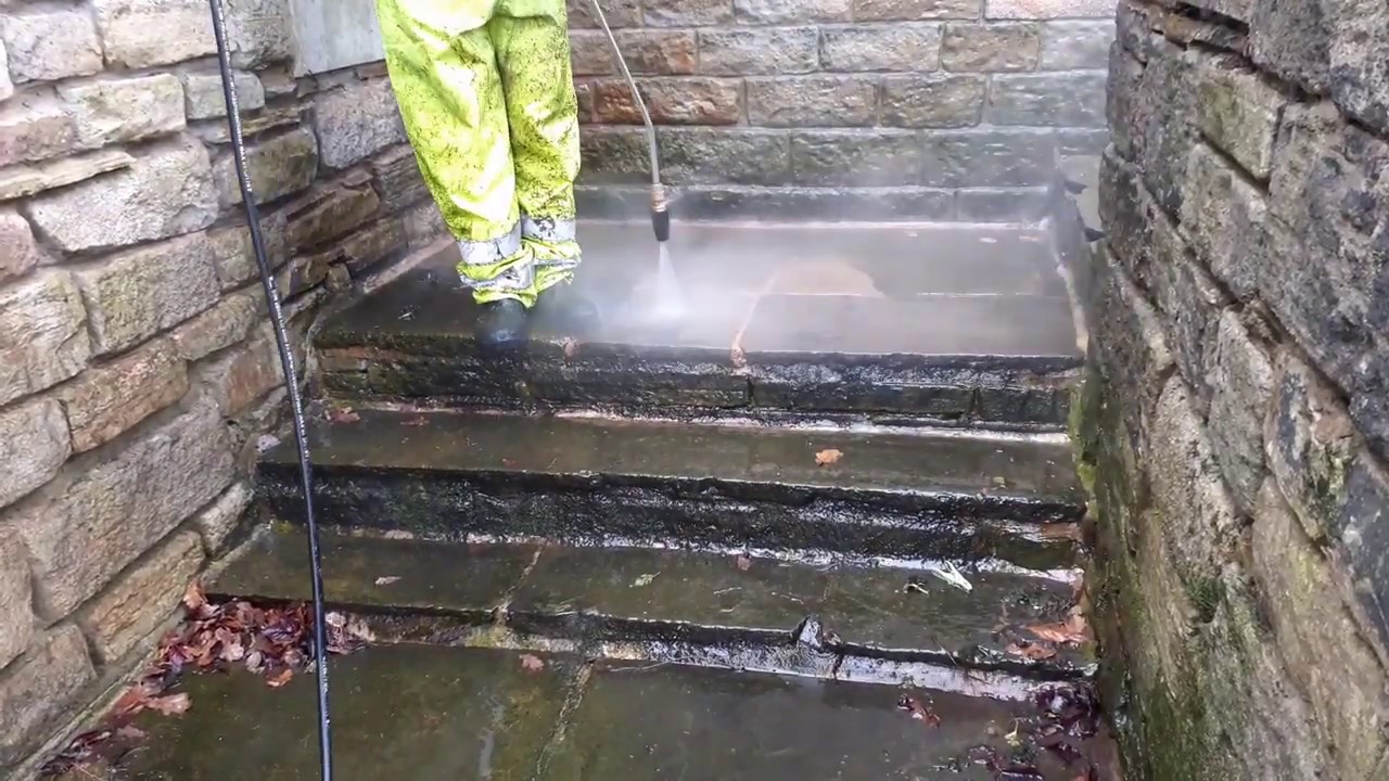 Pressure washing 100 year old steps making them safe and clean again very satisfying asmr clean
