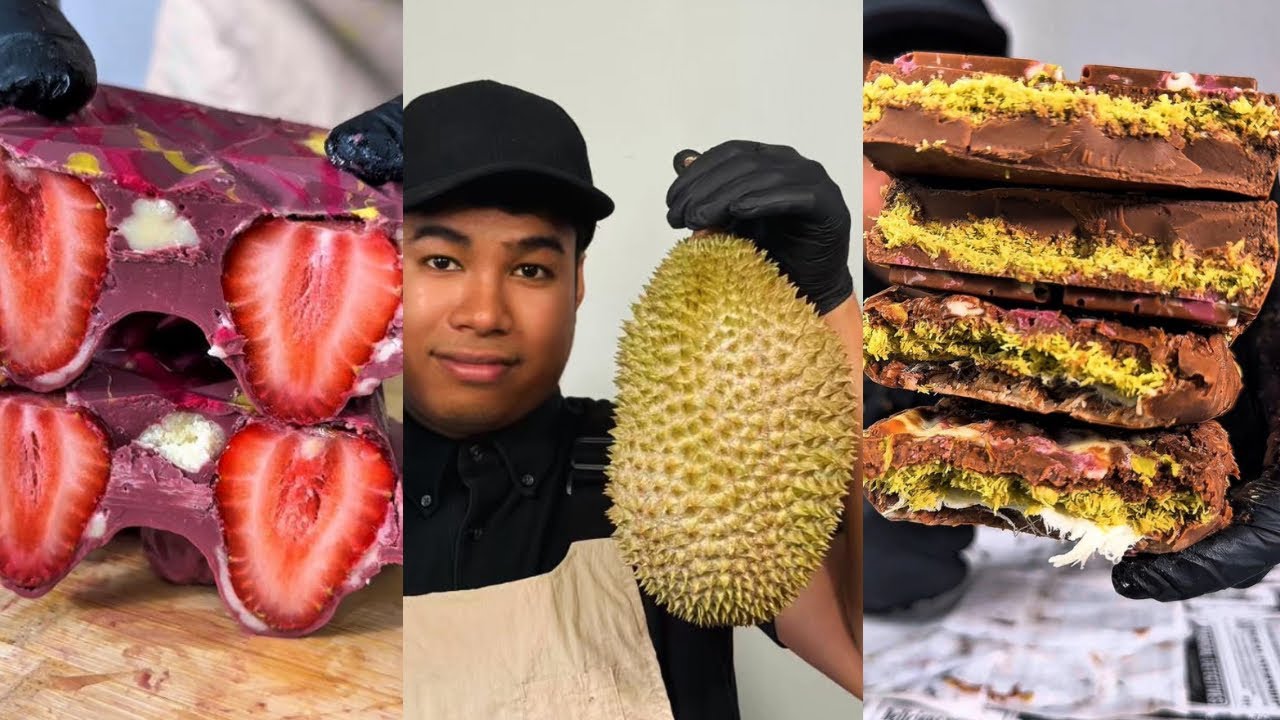ASMR |  Homemade Dubai Chocolate Viral Kunafa Pistachio, Durian, Strawberry, Cherries| MUKBANG | ❤️🍫