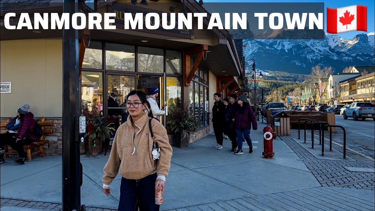 Canmore Walking Tour 🇨🇦 | Sunny Winter Day in a Canadian Rockies Mountain Town | 4K Ultra HD