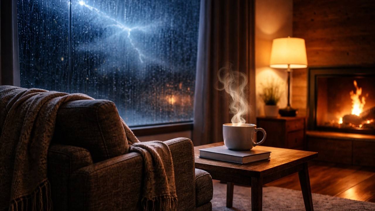 The Storm Raged Outside — We Stayed Warm Inside | Rain & Fireplace Ambience