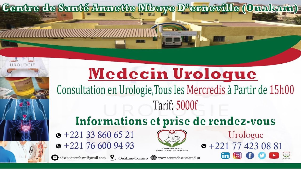 UN MEDECIN UROLOGUE DISPONIBLE TOUT LES MERCREDIS A PARTIR DE 15H AU CENTRE DE SANTE AM D'ERNEVILLE.