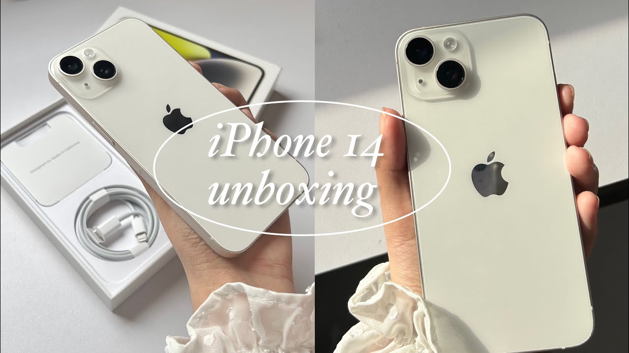 unboxing iPhone 14 starlight 🍎📲📦camera test, setup, what’s on my phone