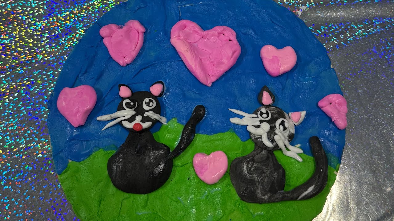 Творим ручками: Картина из пластилина «Влюбленные котики» 🐾💕
