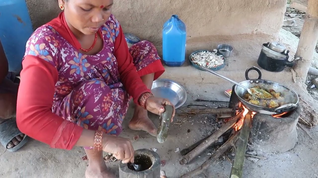 Farmer Eating spicy Pork||Organic Rice wine|| fry Pork meat || village food ||