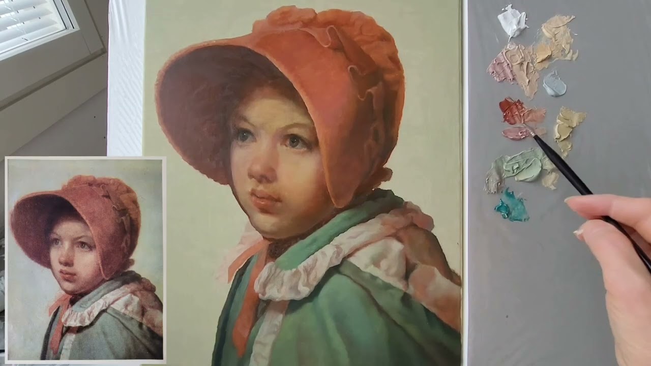 Портрет А. Венециановой, ч.8. Завершение первого слоя живописи маслом. 