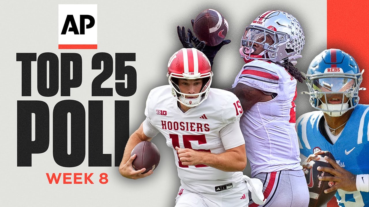 College Football AP Poll Week ​8: ​I​ndiana climbs to No. 3, ​Oklahoma falls to No. 14