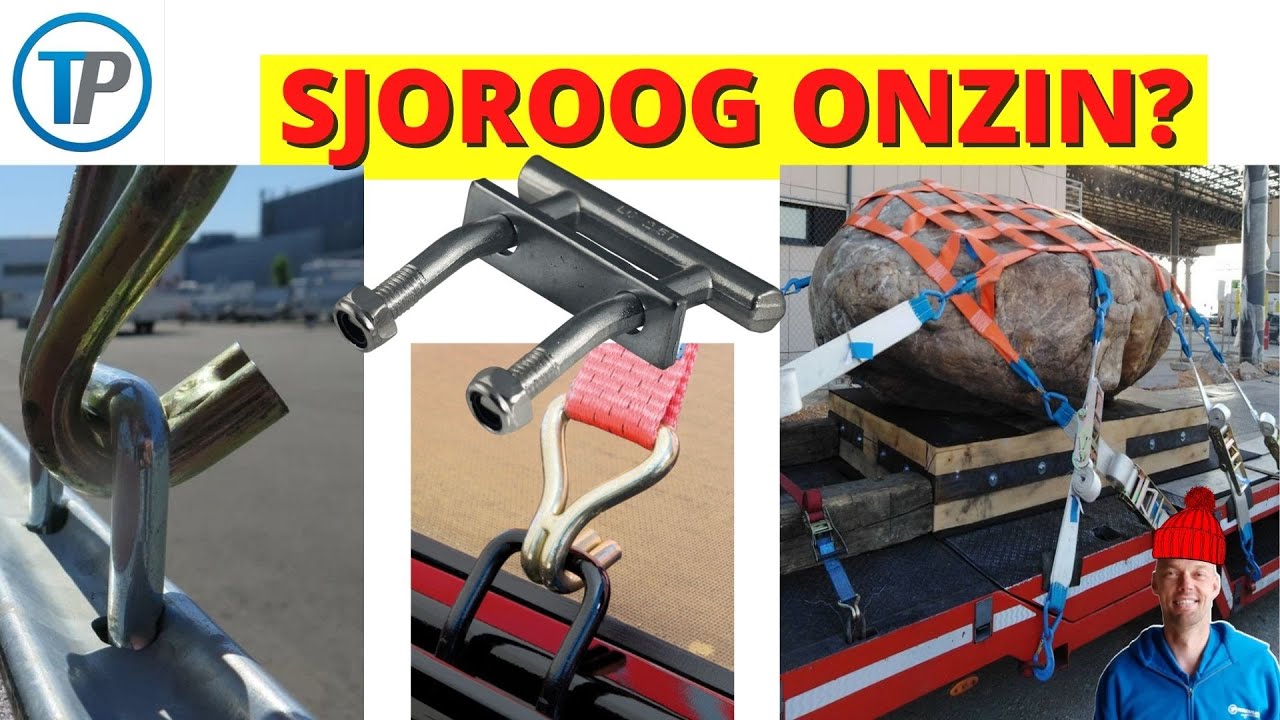SJOROOG TRAILER, LADING VASTZETTEN MET SPANBANDEN, LADING VASTZETTEN AANHANGER, LADING VASTZETTEN
