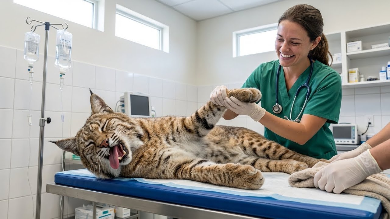 This Rescue Bobcat Pretends To Faint To Distract The Vet — Try Not To Laugh!