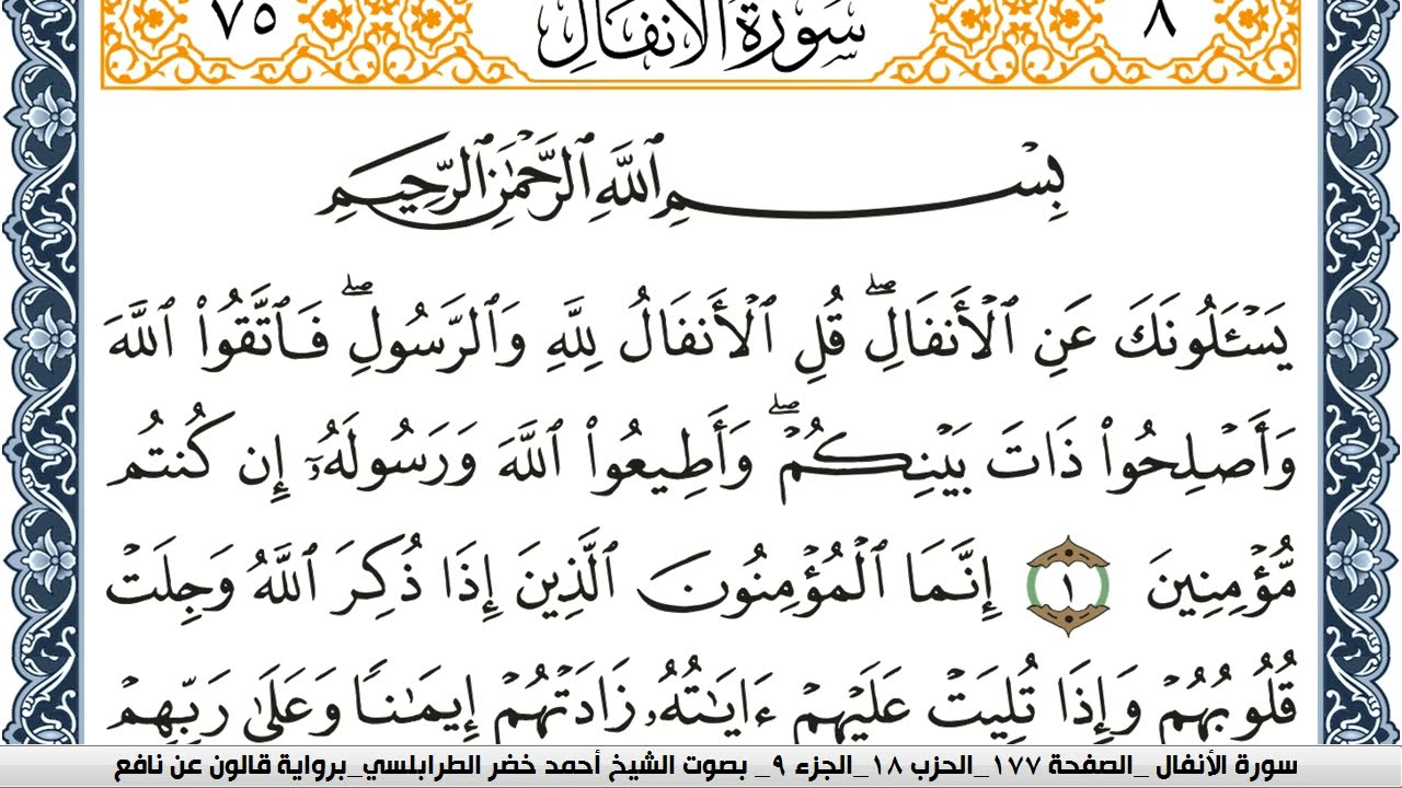 سورة الأنفال احمد الطرابلسي Surah Al Anfal  برواية قالون عن نافع