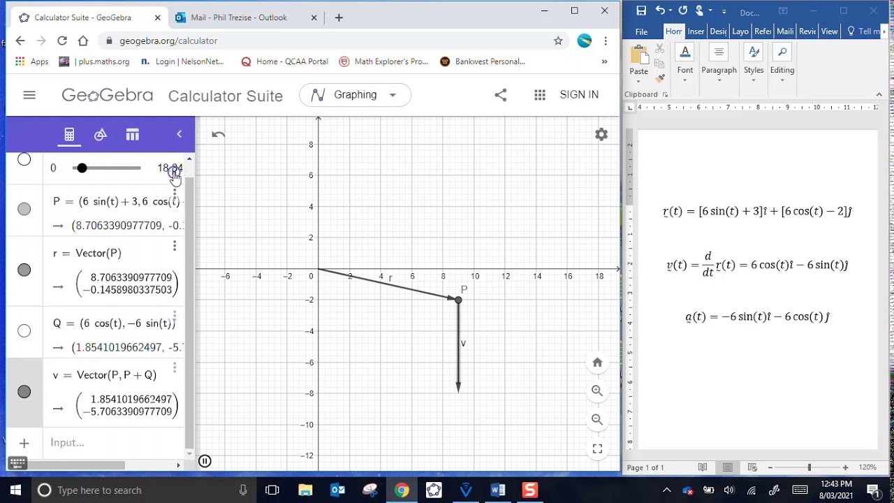 2D Parametric Equations in Geogebra