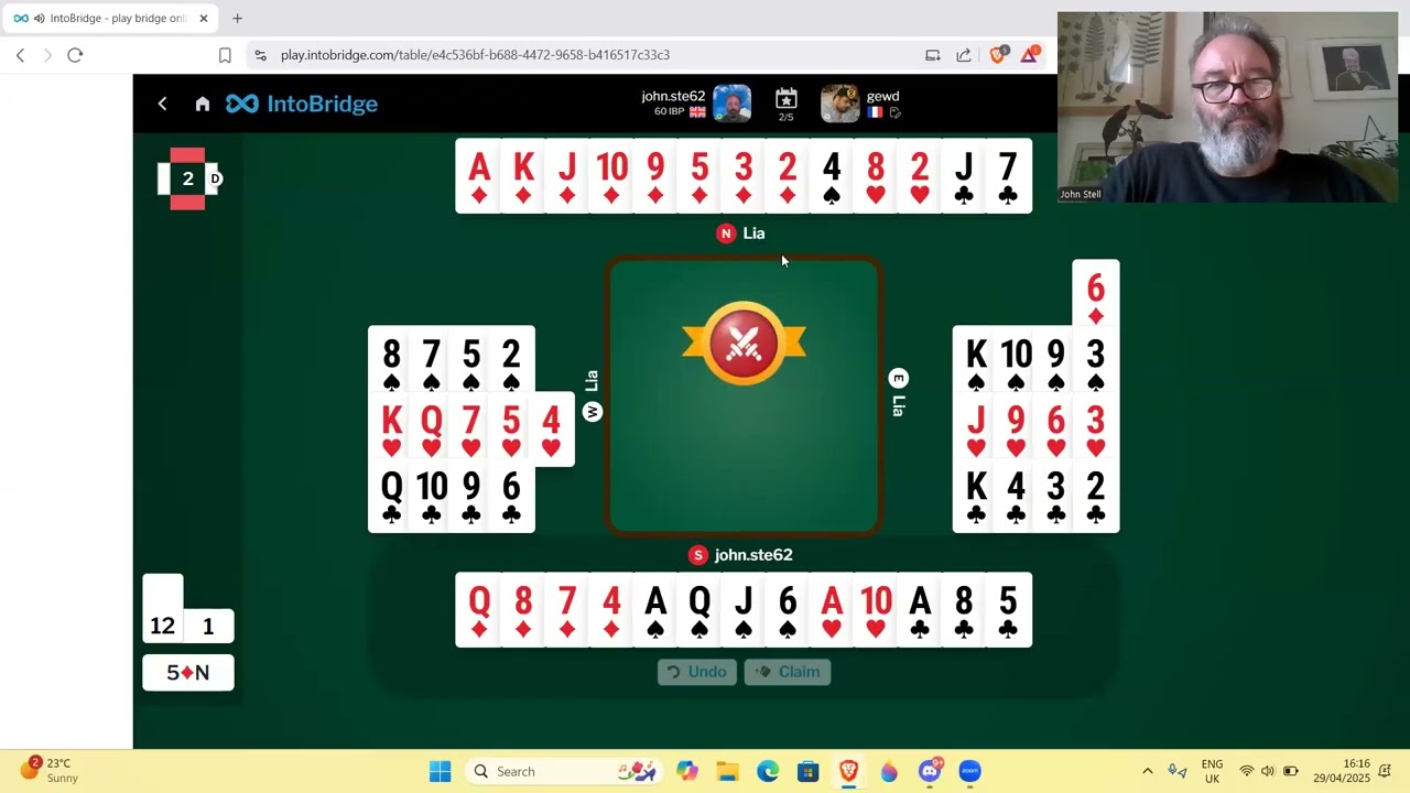 Me versus a top bridge player (Pierre Franchescetti) - 29th April 2025