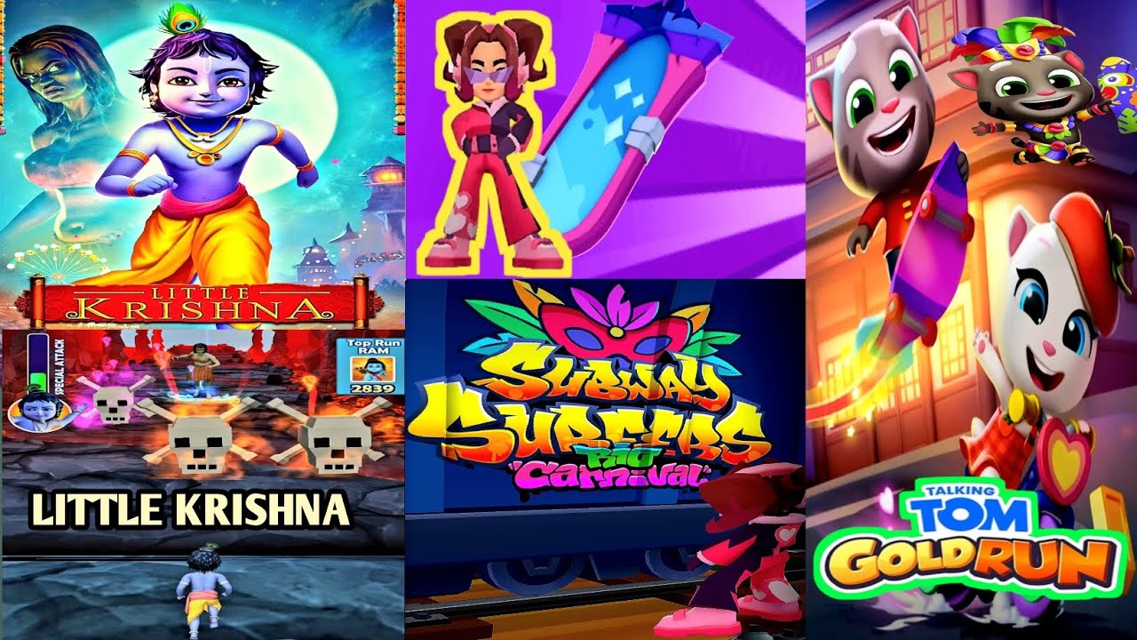 Subway Surfers : Rio Carnival | Little Krishna | Talking Tom Gold Run | One Run Challenge 