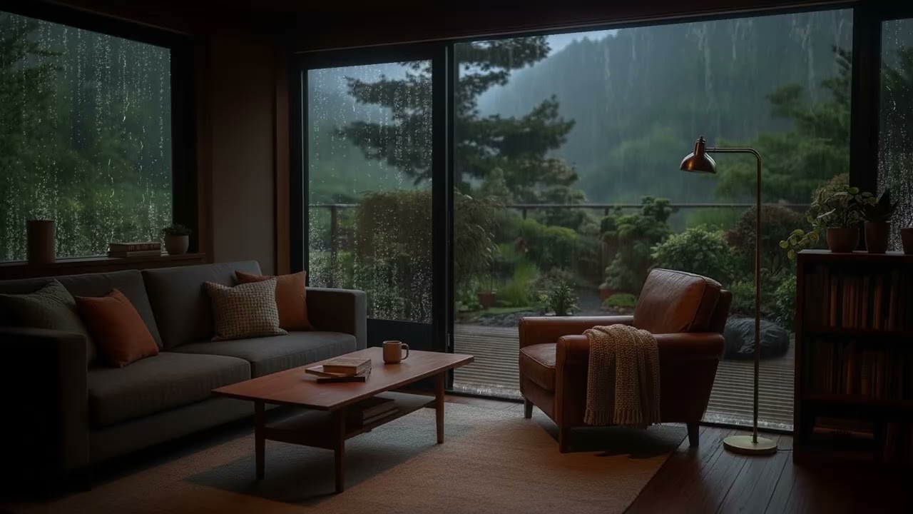 Rainy Night in a Cozy Mountain Cabin 🌧️ Forest View for Sleep, Study & Relax