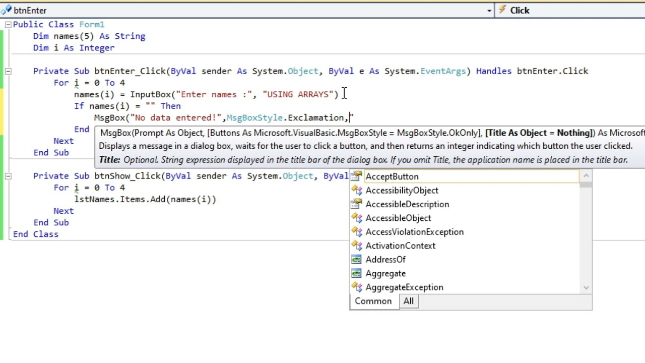 One-Dimensional Array in VB.Net