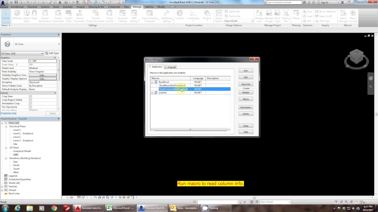 Read column info from Excel file with Revit 2016 VB.NET macro
