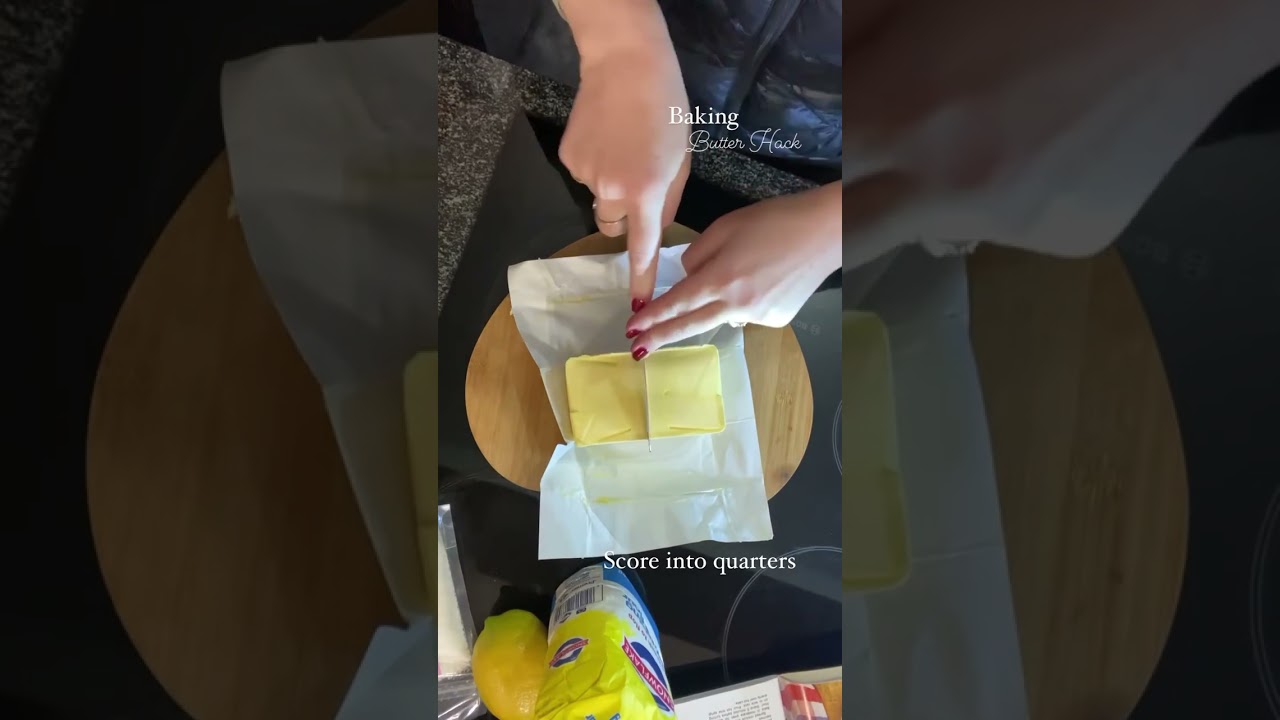 Baking butter hack: score 500g butter brick into quarters for easy measuring next time you bake 🧈 ✨
