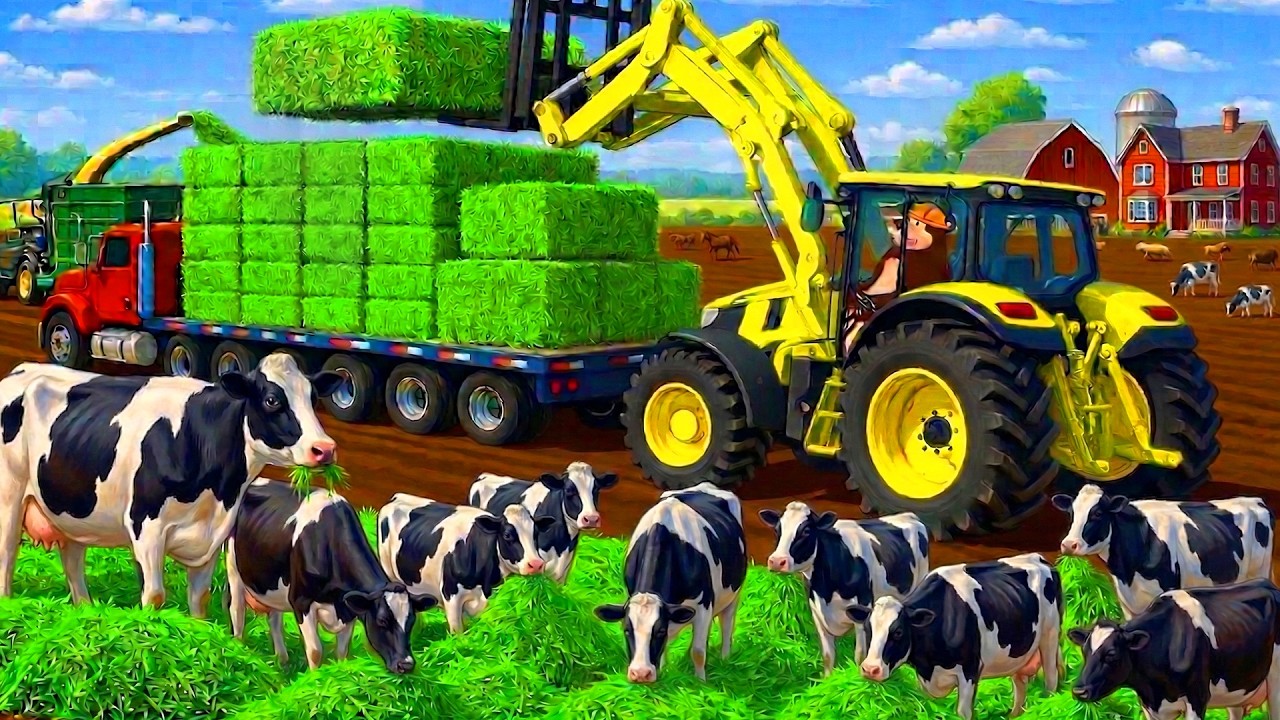 Farm Work: Growing Grass, Feeding Dairy Cows & Harvesting 🐄🚜 | Real Farm Animation