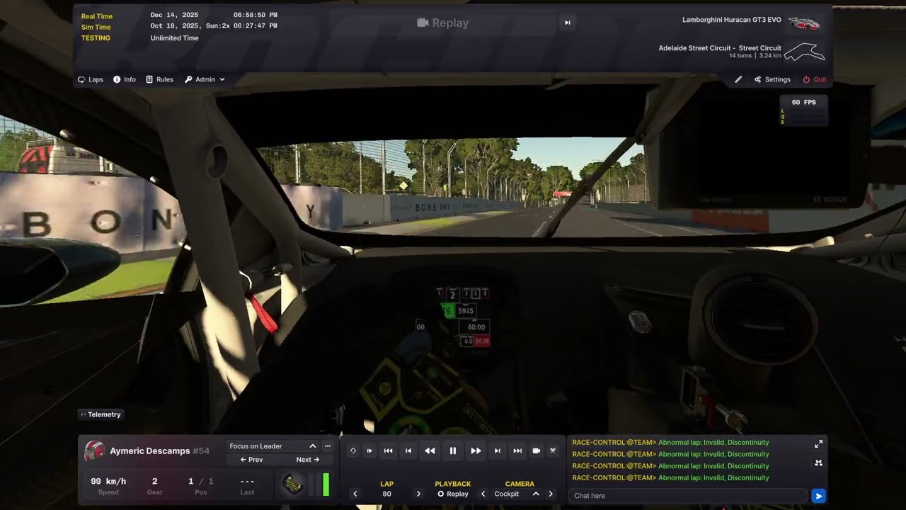 Iracing Hotlap Adelaide Street Circuit Lamborghini GT3 1:16:960