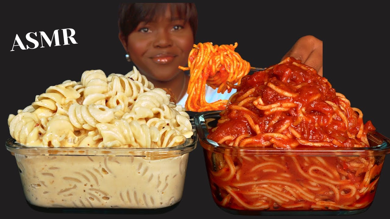 ASMR TOMATO SAUCE & ALFREDO CREAMY SPAGHETTI MUKBANG (NO Talking) |Sticky Eating Sounds| Vikky ASMR