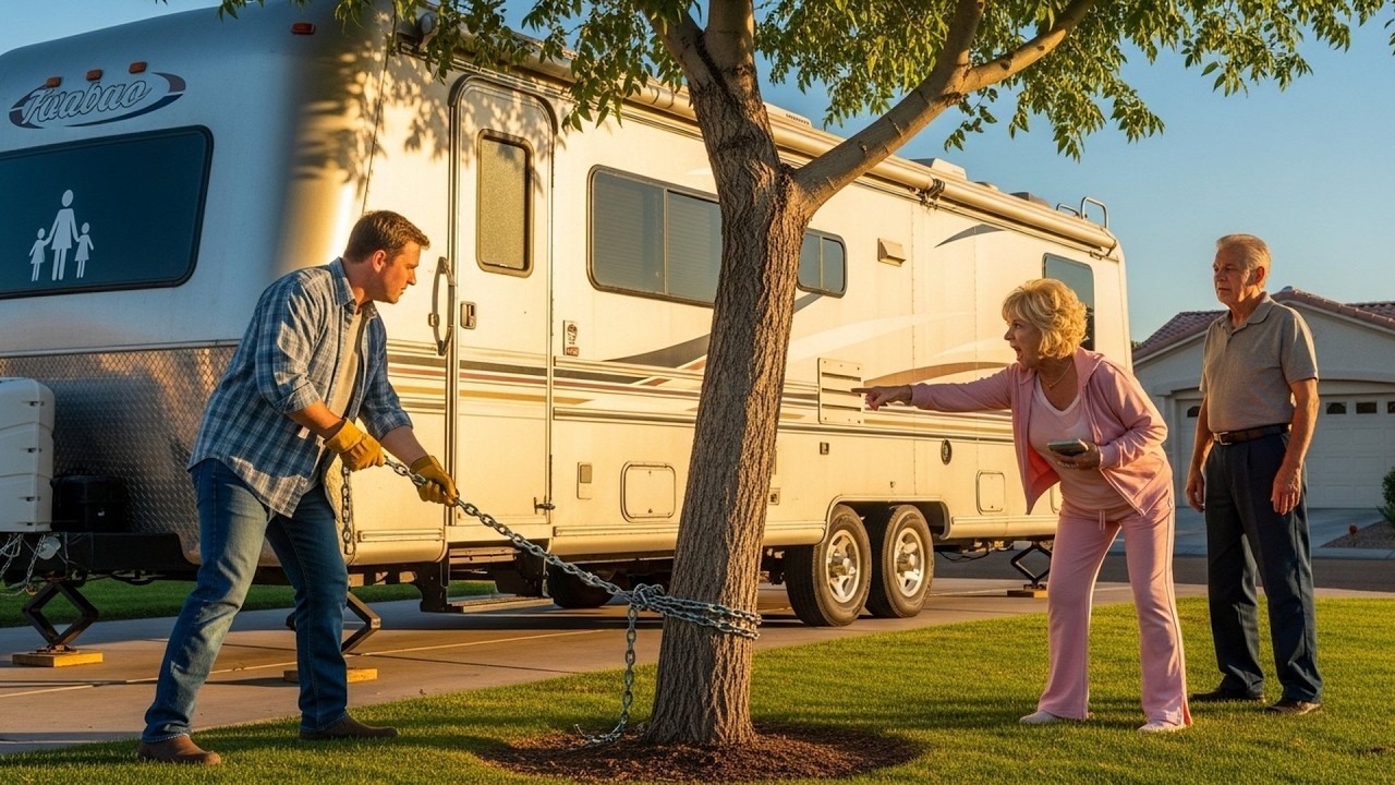 HOA Karen Blocked My Driveway With Her Trailer I Chained It to a Tree and She Called Cops on Herself