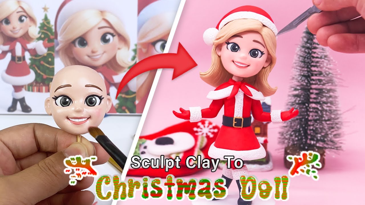 DIY Sculpt Christmas Cartoon Girl Bobblehead Gifts- Festive Polymer Clay Christmas Craft Tutorial