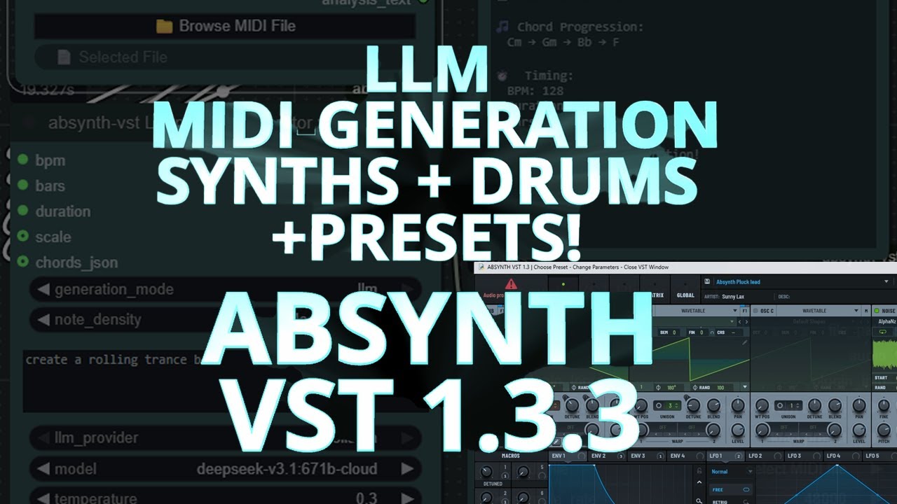 Absynth VST 1.3.3  Midi Analyzer & LLM makes music to your chords! #musicproducer #aiproduced #ai