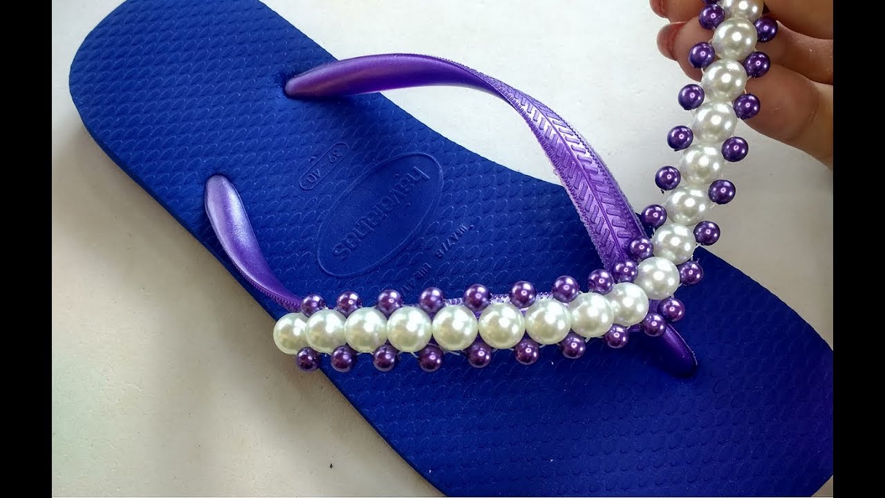 PAP | Chinelos Bordados| Como Fazer trama de P&eacute;rolas Simples -  Como Ser Feliz