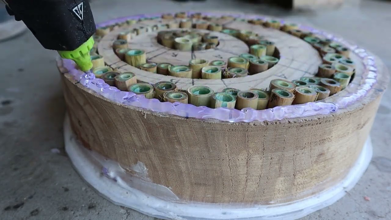 Wood turning Off Centric Design Bowl using Bamboo and Resin