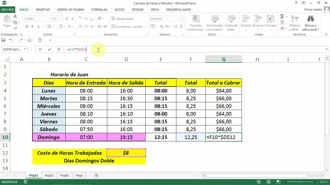 Cáculo de Horas Laborales y Pago de Sueldos por Horas en Excel - Plantillas